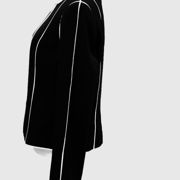 Calvin Klein Black Zippered fully lined Jacket with White Piping & Trim. Size 10 - Picture 6 of 7